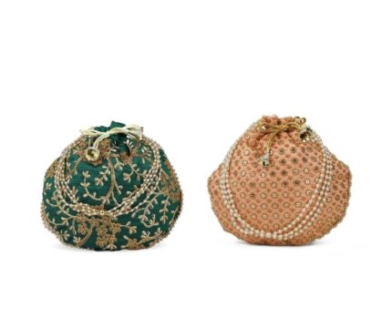 Combo of Beige & Green Color Designer Embroidered Potli Bag