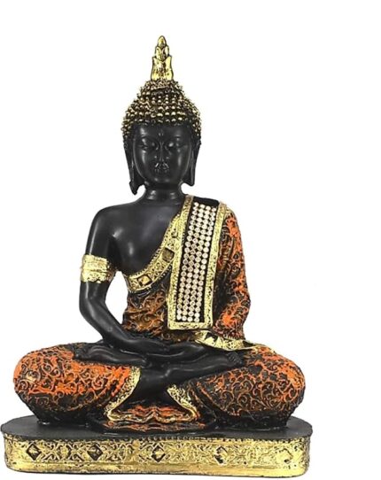 Sitting Buddha Statue showpiece for Home Decor Living Room and for Gift, ORANGE & GOLD
